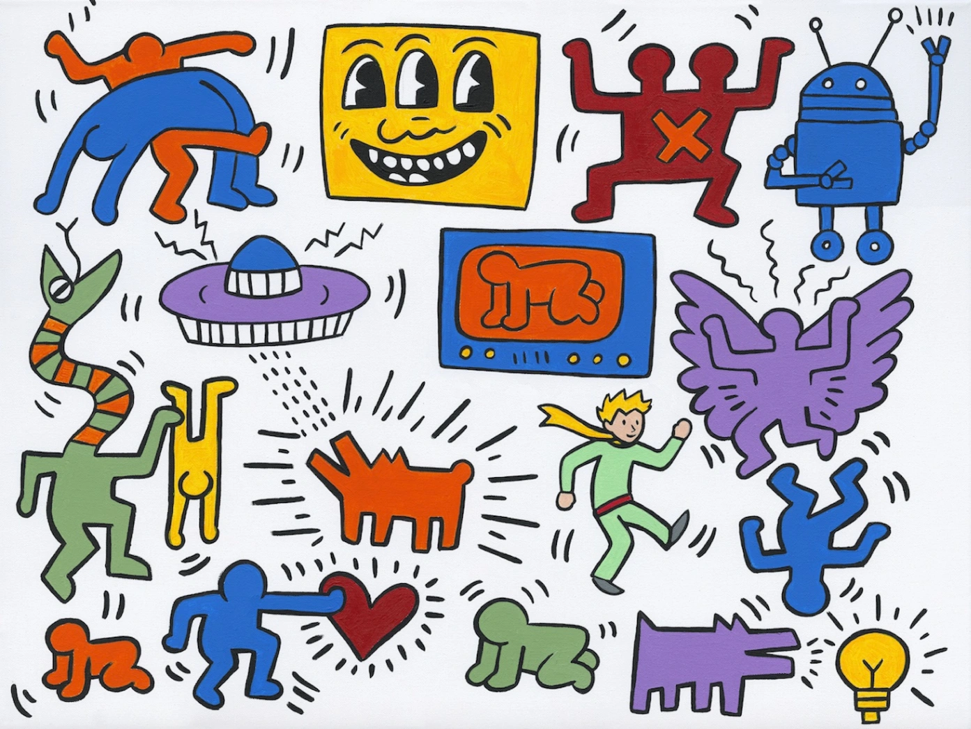 le Petit Prince revisite Keith Haring, 2023 – Lithographie sur papier Arches 320g., Réalisée en collaboration avec l'Institut des Arts Français.
