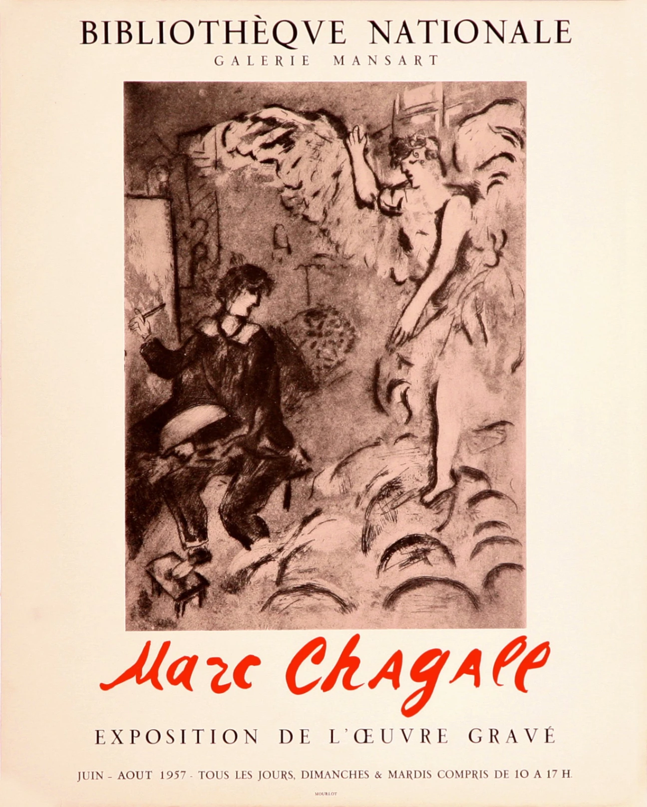 Marc Chagall L'Apparition - Bibliothèque Nationale (d'après) Marc Chagall, 1957 – Cette affiche a été reproduite en collotype d'après une gravure de Marc Chagal