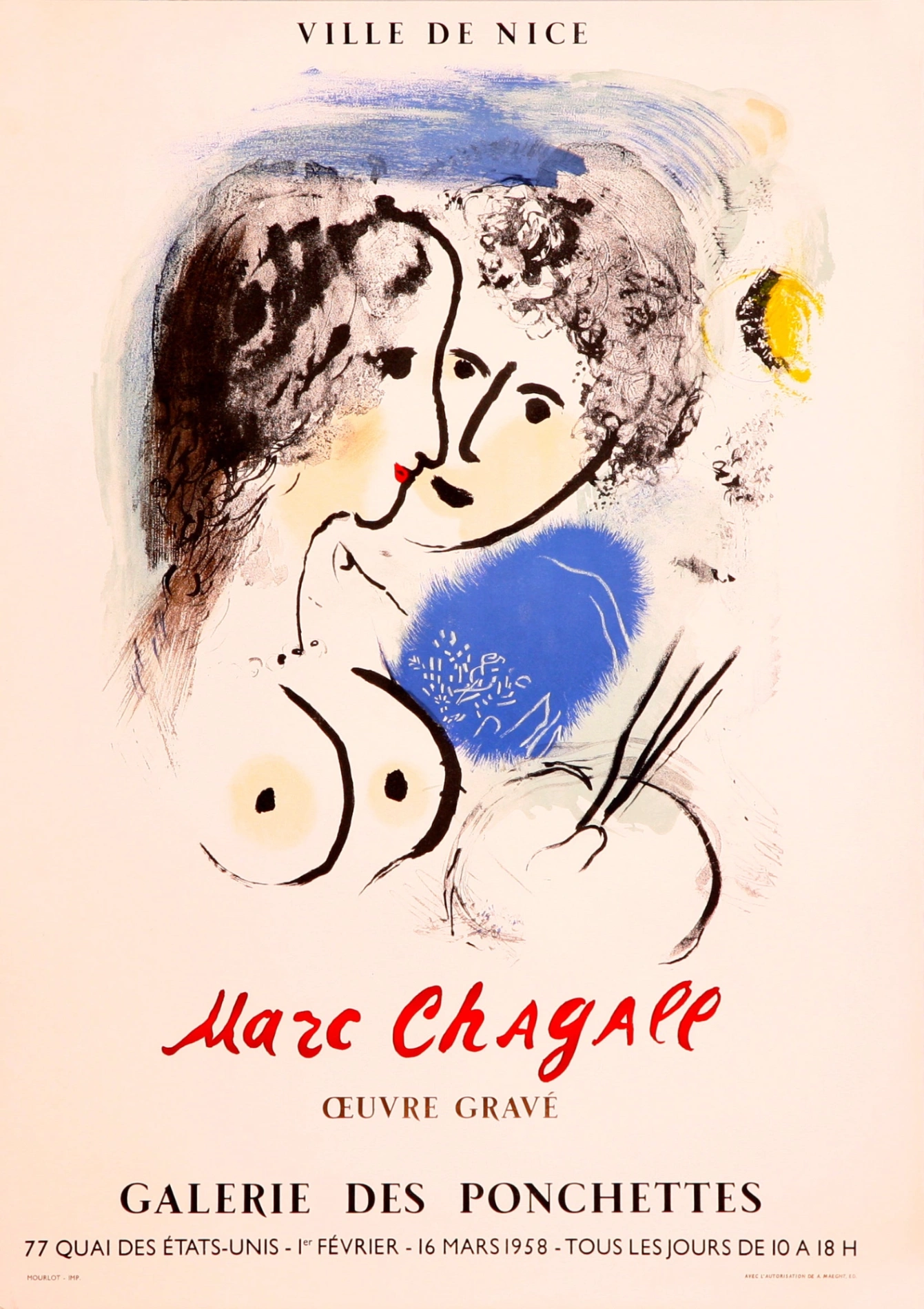 Marc Chagall, Le Peintre a la Palette - Galerie des Pochettes - Ville de Nice (d'après) Marc Chagall, 1958 – Lithographie, Marc Chagall, Le Peintre a la Palette – photo 5