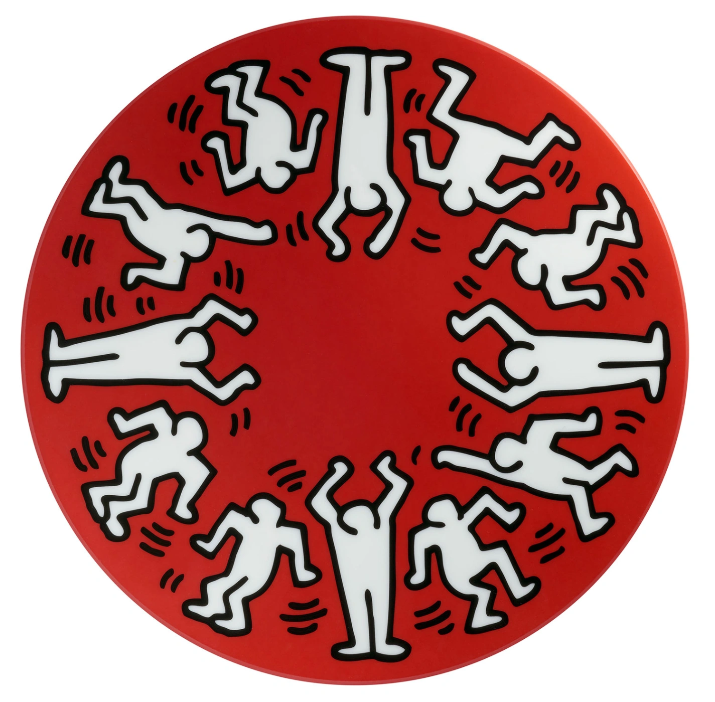 Keith Haring Assiette en porcelaine « Blanc sur rouge »