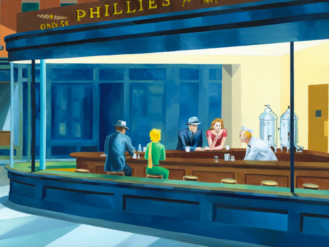 Le Petit Prince revisite Edward Hopper, 2023 – Œuvre lithographique sur papier Arches 320g., Réalisée en collaboration avec l'Institut des Arts Français.