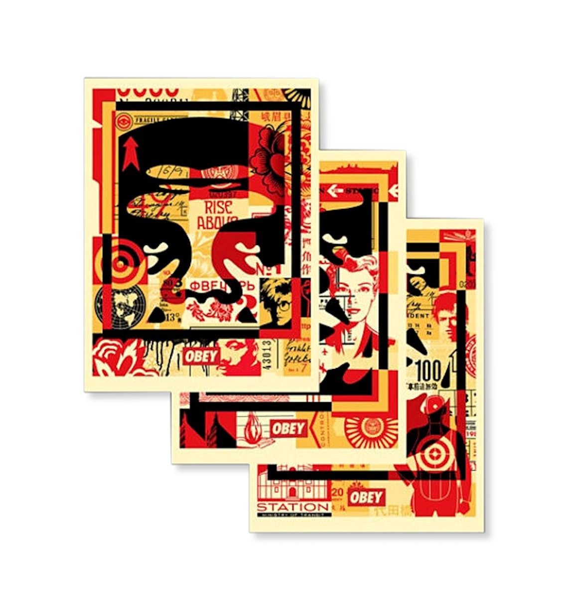 Shepard Fairey dit OBEY (né en 1970) – OBEY 3-FACE COLLAGE, 2021, Lithograph on thick cream paper, signed