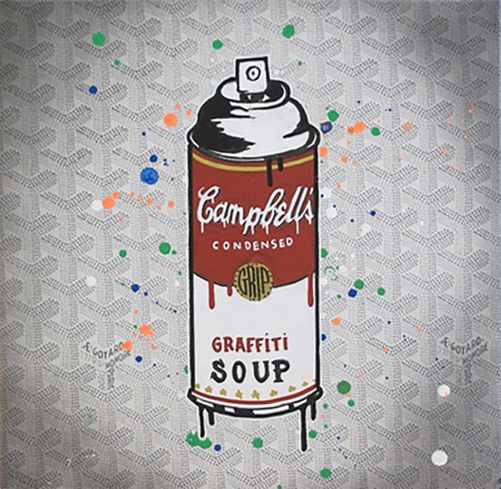 Gripe (Né en 1984) – Graffiti Soup (Grey), 2022, Mixed media on rigid canvas