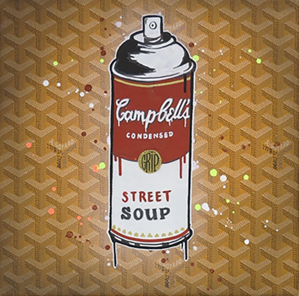 Gripe (Né en 1984) – Street Soup. (Beige), 2022, Mixed media on rigid canvas