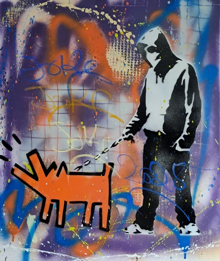 JOKE – Hommage à l'artiste Banksy, Haring Dog, 2025