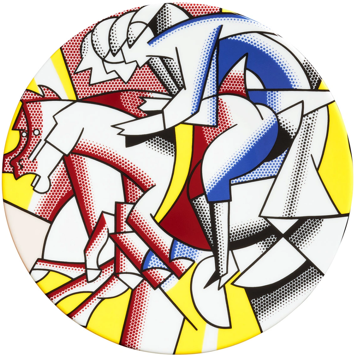 Roy Lichtenstein Assiette en porcelaine "Le cavalier rouge" (1974), Assiette en porcelaine fine avec le motif "The Red Horseman" (1974) de Roy Lichtenstein. Dia