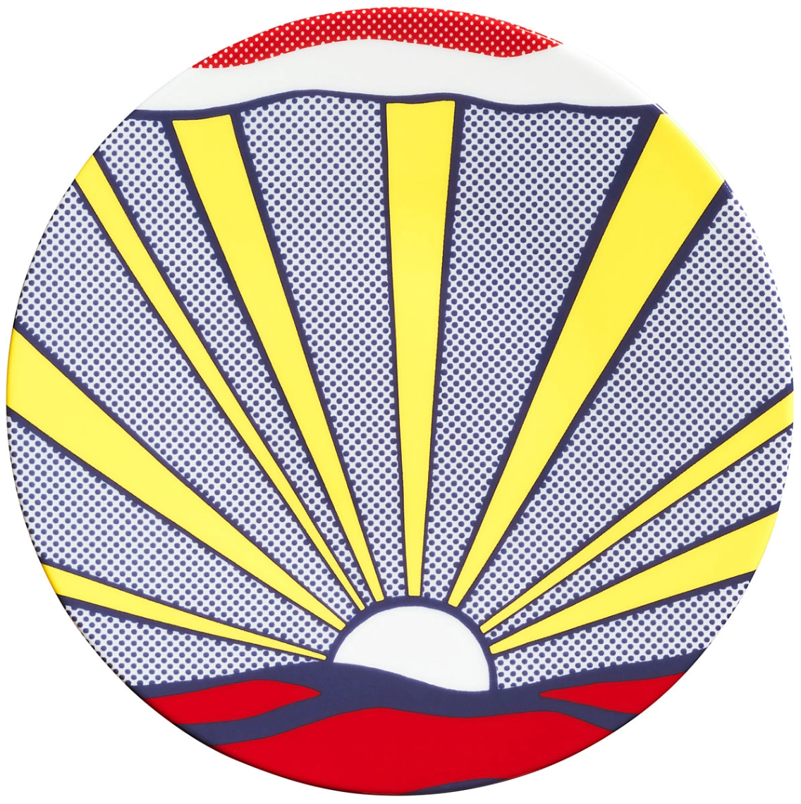 Roy Lichtenstein Assiette en porcelaine "Sunrise" (1965), Assiette en porcelaine fine avec le motif "Sunrise" (1965) de Roy Lichtenstein. Diamètre 21 cm.
