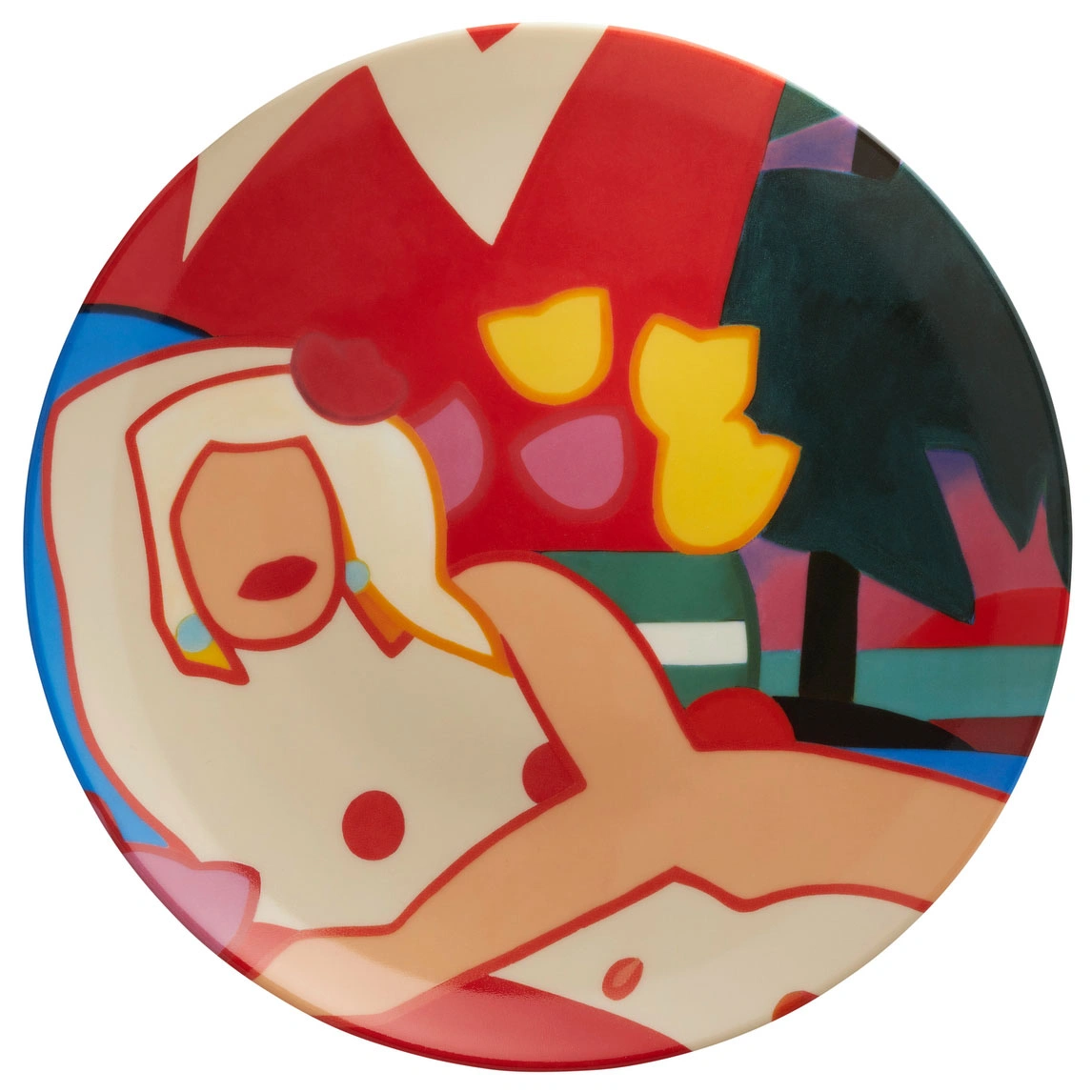Tom Wesselmann Assiette en porcelaine "Sunset Nude with Palm Trees" (2003), Assiette en porcelaine fine reprenant un motif de l'œuvre "Sunset Nude with Palm Tre