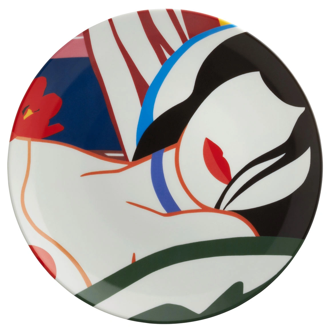 Tom Wesselmann Assiette en porcelaine "Vivienne" (1985), Assiette en porcelaine fine reprenant un motif de l'œuvre "Vivienne" de Tom Wesselmann, Succession de T