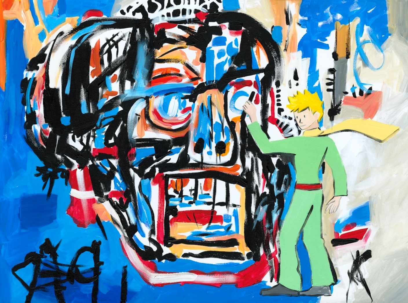 le Petit Prince revisite Jean-Michel Basquiat, 2023 – Œuvre Lithographique sur papier arches 320g., Réalisée en collaboration avec l'institut des arts français.