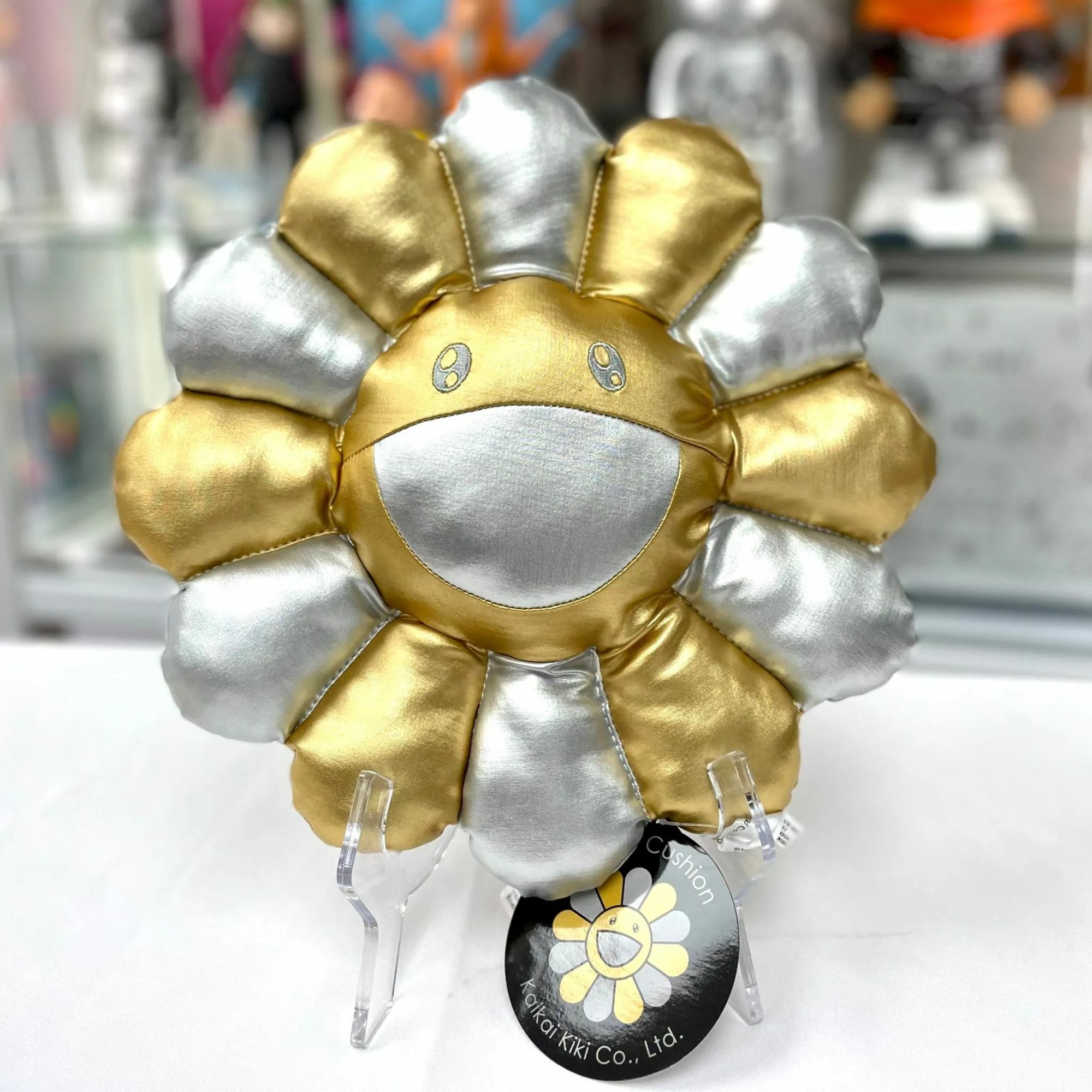 30 cm / 60 cm Coussin Fleur Takashi Murakami (Argent & Or)(Bouche Argentée)