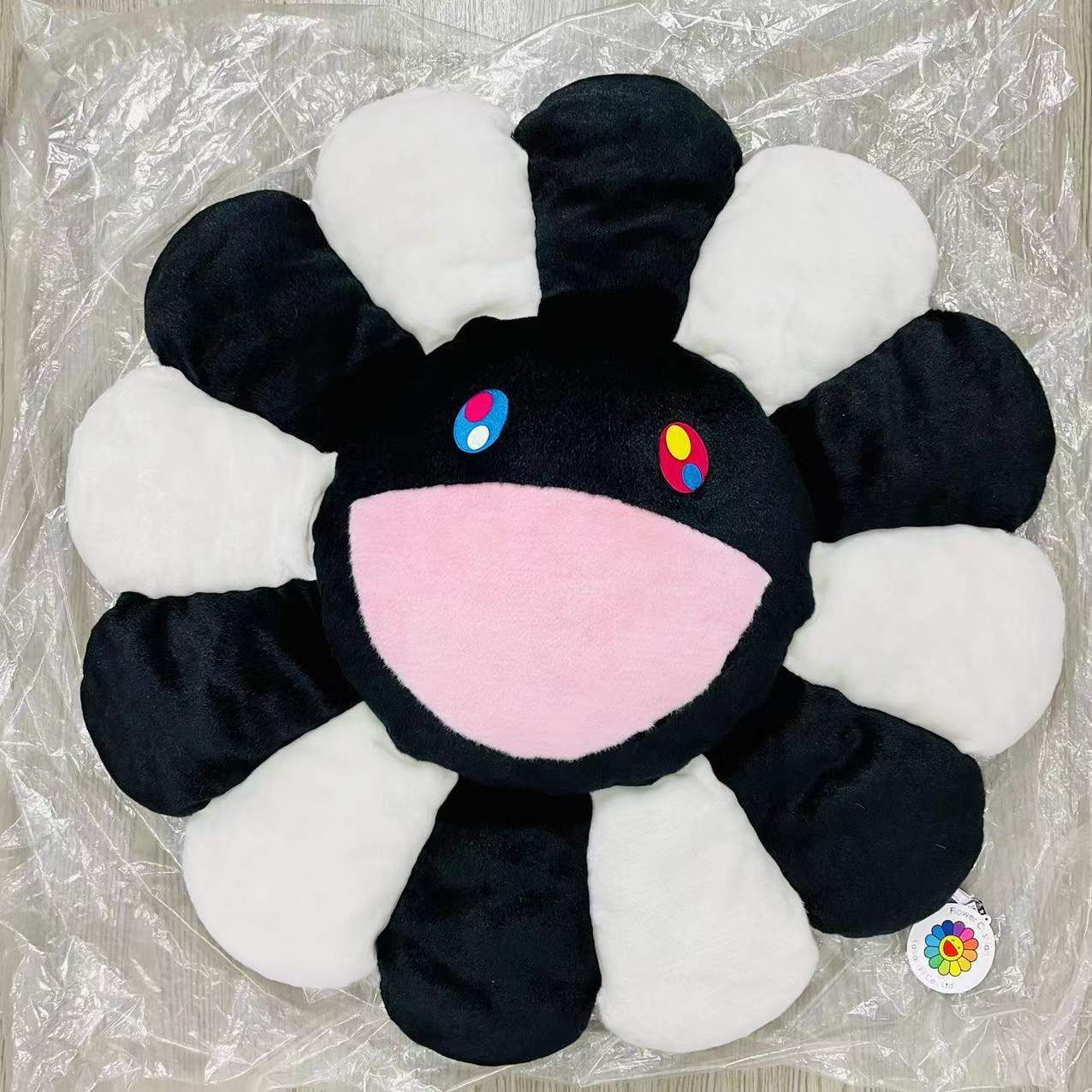100cm coussin floral noir et blanc