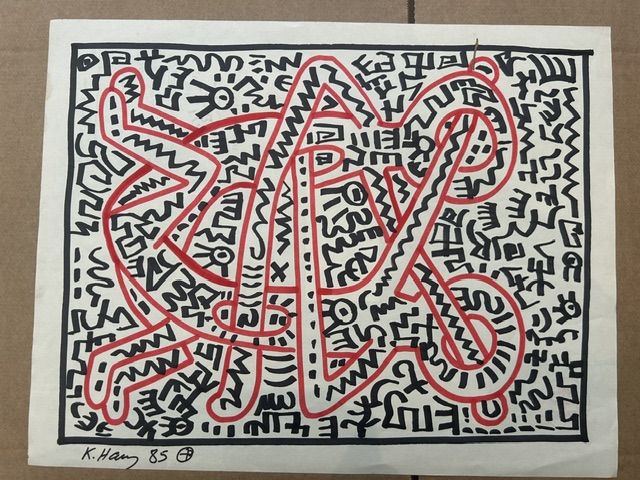 Keith Haring – Keith Haring (1958-1990) - Sans-titre (Composition rouge et noire), 1985, Marqueur sur papier