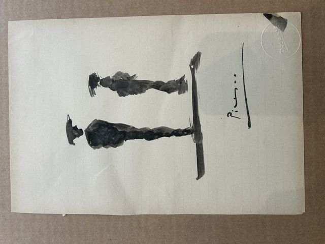 Pablo Picasso – Pablo Picasso (1881-1973) - Sans titre (Deux personnages), Dessin à l'encre de Chine sur papier crème ancien